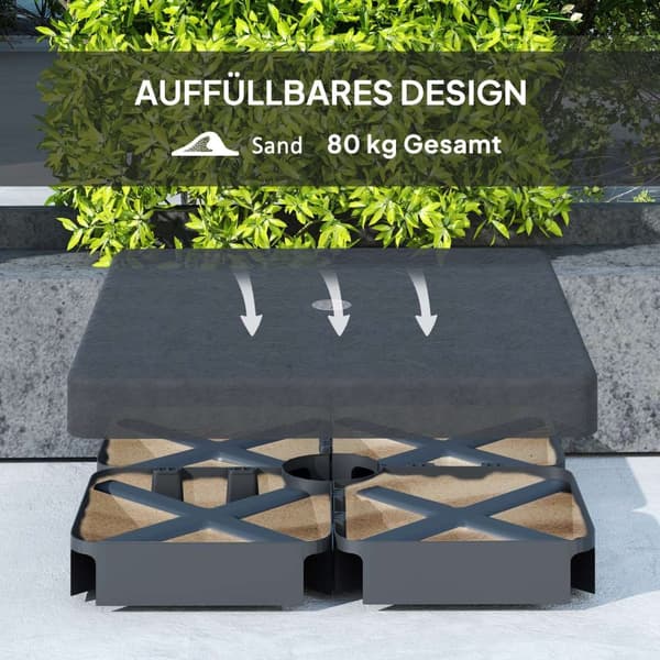 Rootz Parasol Stand Base Weights - Vandtæt - Fyldbare sandholdere - Holdbar og UV -resistent - 89 cm x 89 cm x 10,5 cm - Sort