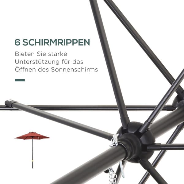 Rootz Parasol -paraply - strandskärm - balkongskugga - snabb öppen - Ø1.96 x 2,04 m - röd