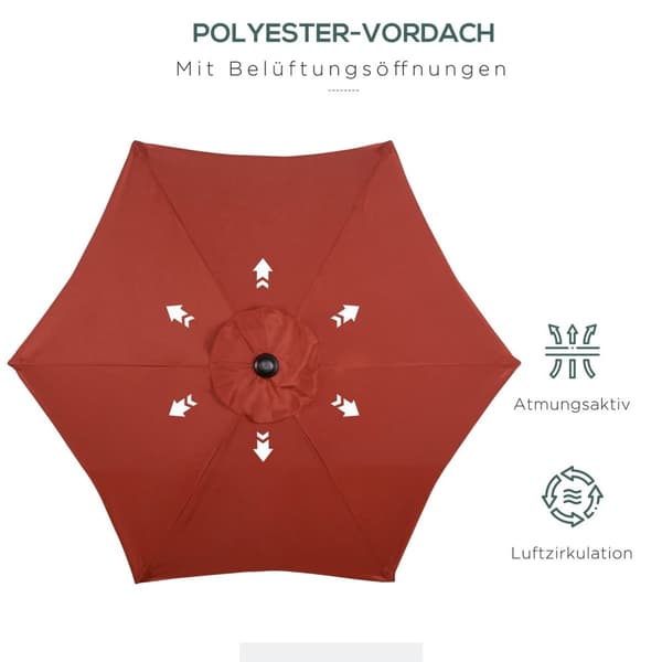 Rootz Parasol -paraply - strandskärm - balkongskugga - snabb öppen - Ø1.96 x 2,04 m - röd