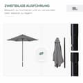 Miniatyrbild 4 av 10: Rootz Parasol Ø196cm - Sunshade - balkongskärm - Bärbar skugga - Aluminiumram - Ø1.96m x 2,04 hm grå