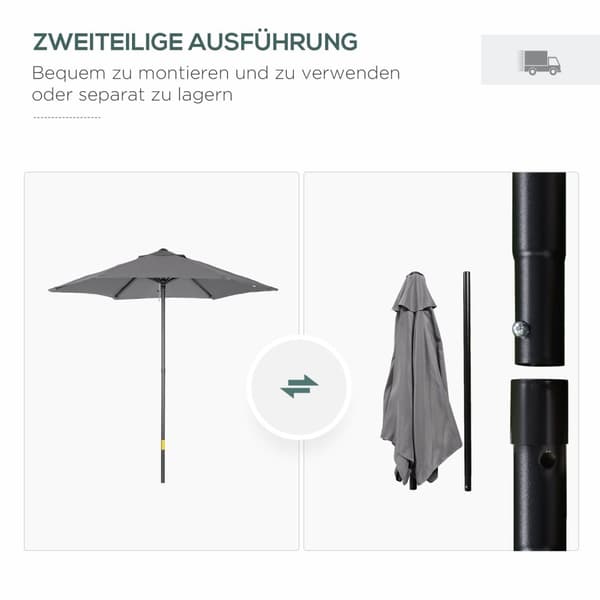 Rootz Parasol Ø196cm - Sunshade - balkongskärm - Bärbar skugga - Aluminiumram - Ø1.96m x 2,04 hm grå