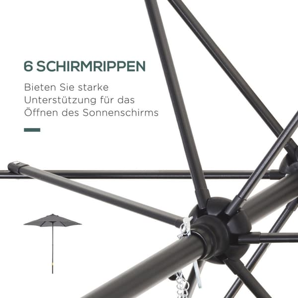 Rootz Parasol Ø196cm - Sunshade - balkongskärm - Bärbar skugga - Aluminiumram - Ø1.96m x 2,04 hm grå