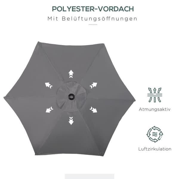 Rootz Parasol Ø196cm - Sunshade - balkongskärm - Bärbar skugga - Aluminiumram - Ø1.96m x 2,04 hm grå