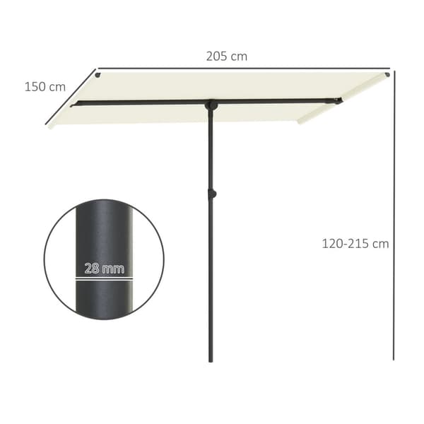 Rootz Parasol - Roting Sunshade - Justerbar trädgårdsskärm - UV -skydd UPF 50+ - 150x205cm Vit och svart
