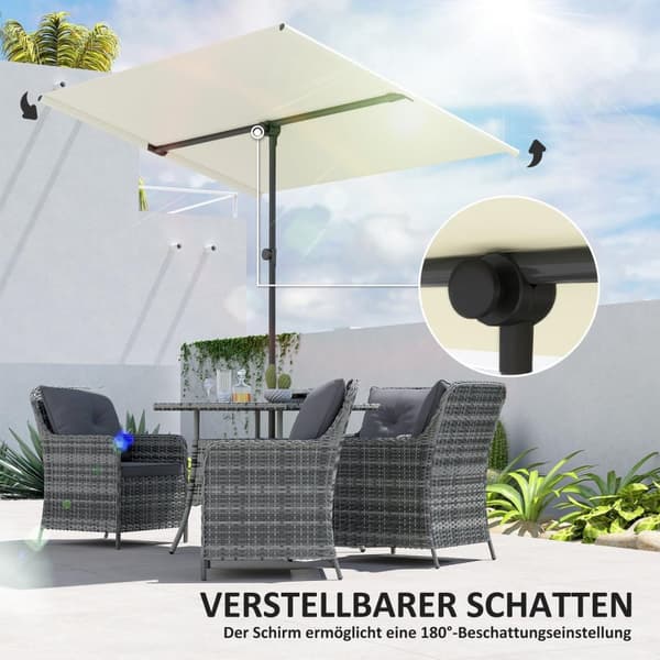 Rootz Parasol - Roting Sunshade - Justerbar trädgårdsskärm - UV -skydd UPF 50+ - 150x205cm Vit och svart