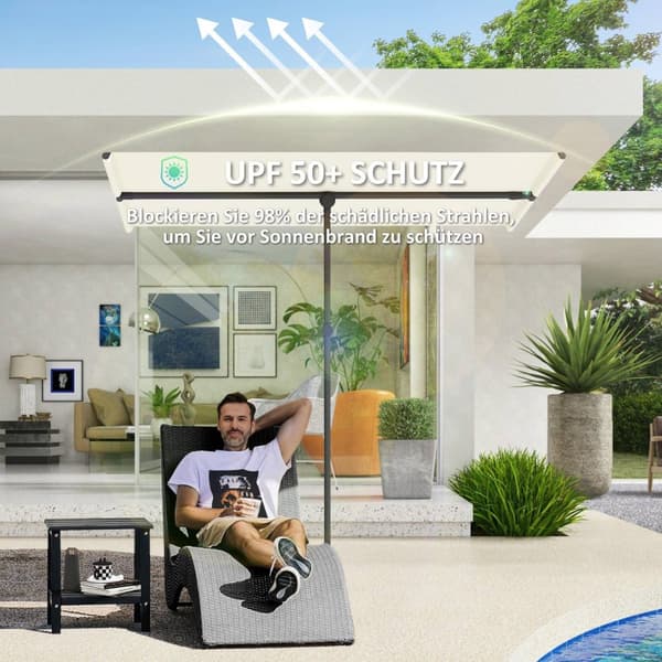 Rootz Parasol - Roting Sunshade - Justerbar trädgårdsskärm - UV -skydd UPF 50+ - 150x205cm Vit och svart