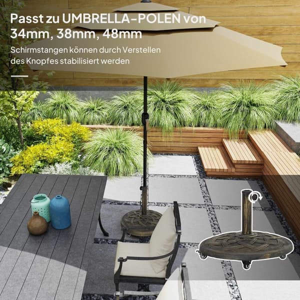 Rootz Parasol Stand - Paraply Stand - Holder With Roller - Stable Base - Ø54,5 x 40,5H cm