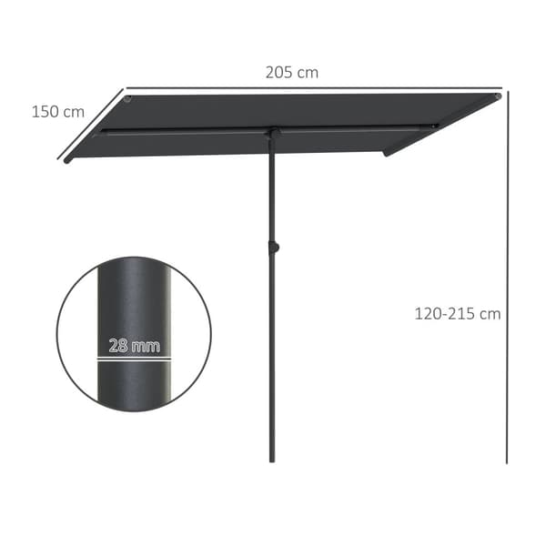 Rootz Parasol Garden Paraply - Sunshade - Udendørs baldakin - 180 ° Rotatabel - 150x205 cm - Black -UV beskyttelse UPF 50+
