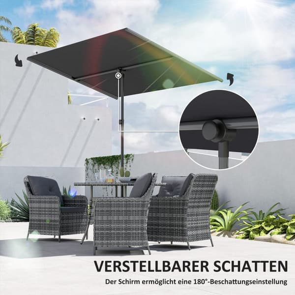 Rootz Parasol Garden Paraply - Sunshade - Udendørs baldakin - 180 ° Rotatabel - 150x205 cm - Black -UV beskyttelse UPF 50+