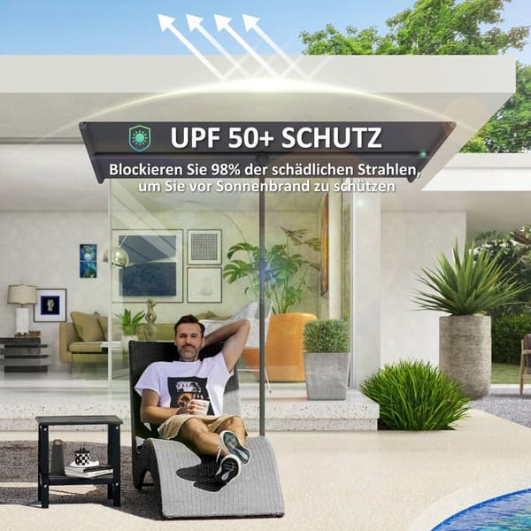 Rootz Parasol Garden Paraply - Sunshade - Udendørs baldakin - 180 ° Rotatabel - 150x205 cm - Black -UV beskyttelse UPF 50+