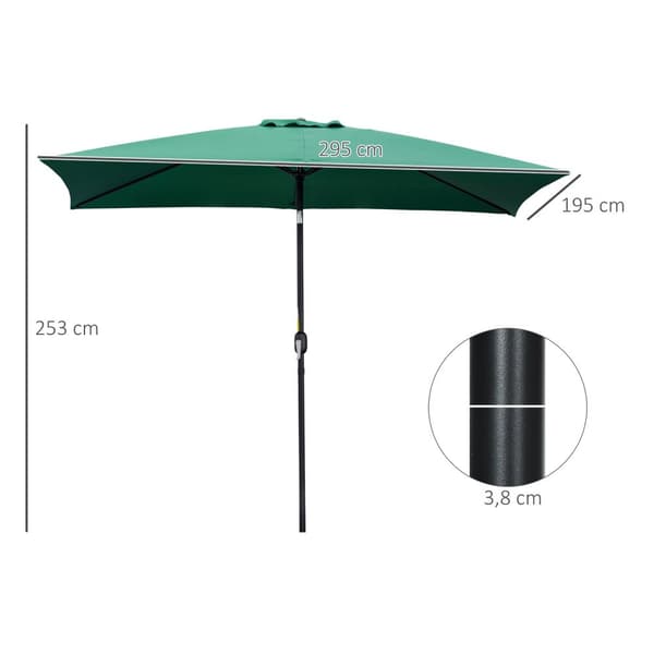 Rootz Suorakulmainen parasoli - alumiinipuutarhan sävy - UV -suojaus - 2,95m x 1,95 m x 2,53m - korkea tiheys polyesteri