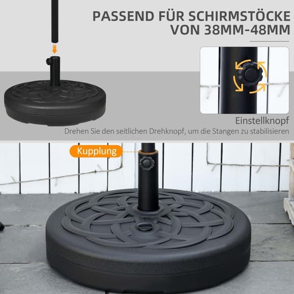 Rootz Shield Base Parasol Stand - Paraply Holder - Canopy Anchor - Water/Sand Fillable - Black - Ø56 X 30,5H CM