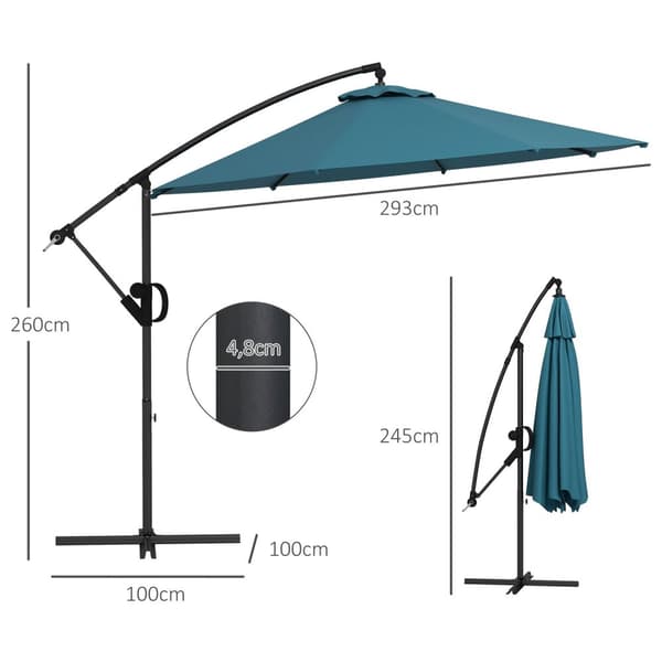 Rootzin sivun kallistettava Parasol - Sun Shade - Ulko -sateenvarjo - UV -suojaus 30+ - 293 cm x 260cm
