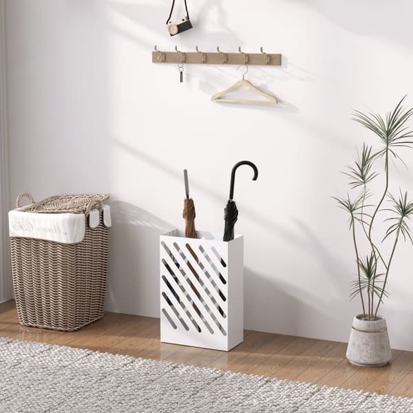 Rootz Paraply Stand - Drip Tray - Steel Holder - skyddar golv - 28L x 14B x 41H cm - vitt