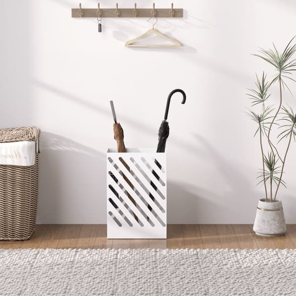 Rootz Paraply Stand - Drip Tray - Steel Holder - skyddar golv - 28L x 14B x 41H cm - vitt