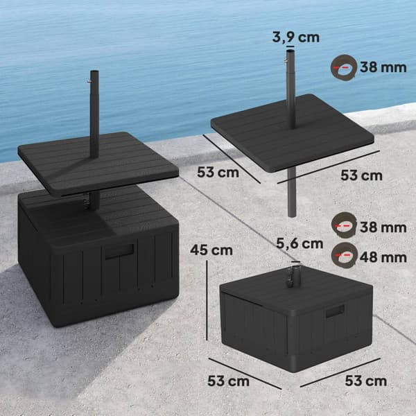 Rootz Terrace Screen Stand - Haveskærm - Parasol Stand - Holdbar plast - 53 cm x 53 cm x 45 cm