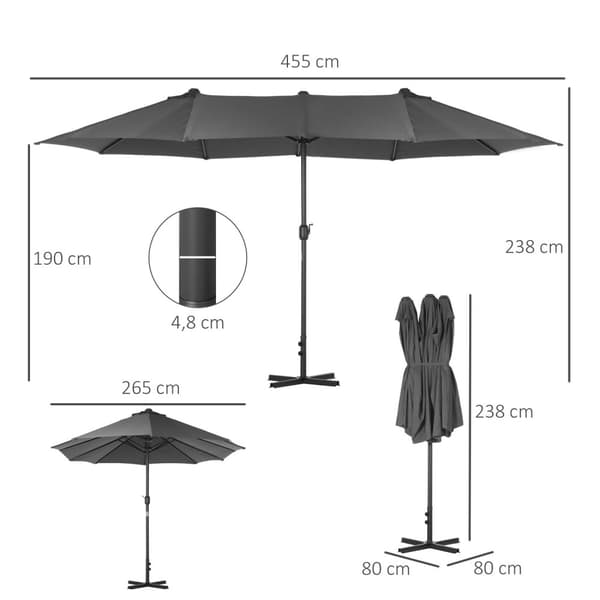 Rootz XXL Garden Parasol - Outdoor Screen - Sunshade Paraply - Optimal solskydd - 4,6 m x 2,7 m x 2,4 m - Stålmast - Högt tätt polyester - Grå