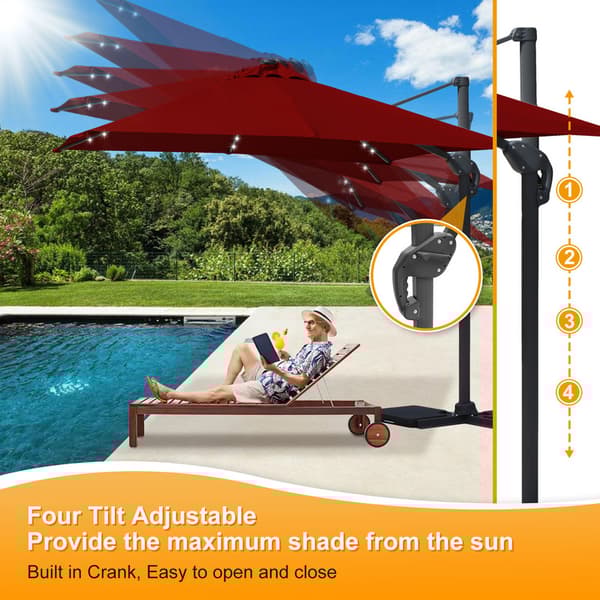 Parasol Ø300cm obrotowy, uchylny, LED, obrót 360°, parasol marketowy, czerwony