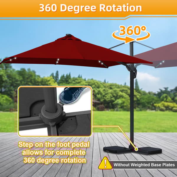 Parasol Ø300cm obrotowy, uchylny, LED, obrót 360°, parasol marketowy, czerwony