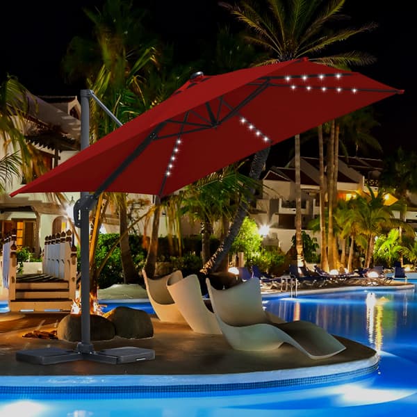 Parasol Ø300cm obrotowy, uchylny, LED, obrót 360°, parasol marketowy, czerwony