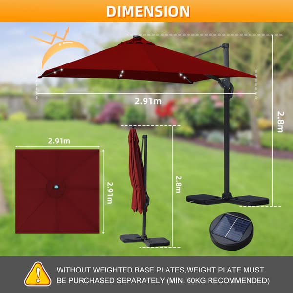 Parasol Ø300cm obrotowy, uchylny, LED, obrót 360°, parasol marketowy, czerwony