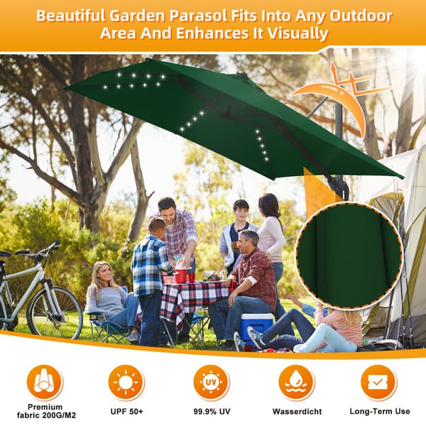 Parasol Ø300cm obrotowy, uchylny, LED, obrót 360°, rynkowy, zielony