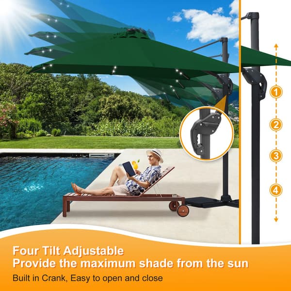 Parasol Ø300cm obrotowy, uchylny, LED, obrót 360°, rynkowy, zielony