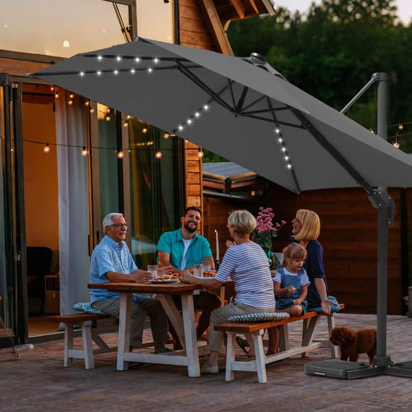 Parasol Ø300cm obrotowy, uchylny, LED, obrót 360°, parasol rynkowy, szary