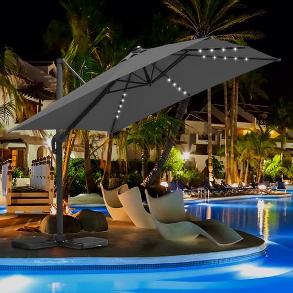 Parasol Ø300cm obrotowy, uchylny, LED, obrót 360°, parasol rynkowy, szary