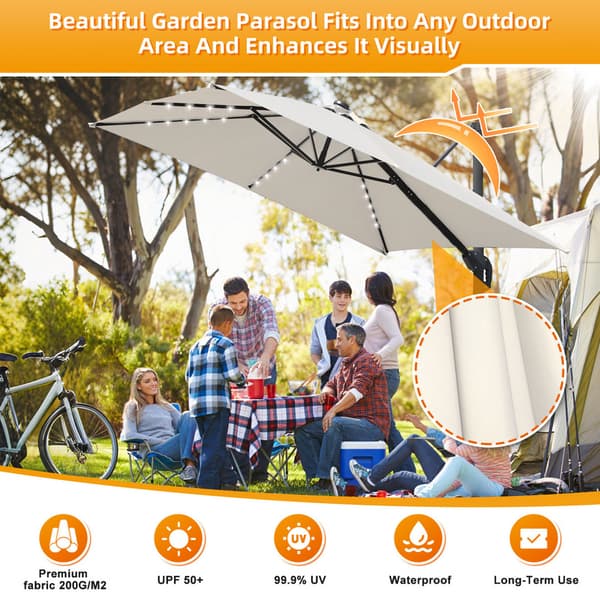 Parasol Ø300cm obrotowy, uchylny, LED, obrót 360°, parasol rynkowy, beżowy