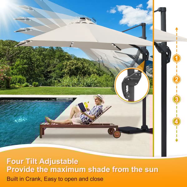 Parasol Ø300cm obrotowy, uchylny, LED, obrót 360°, parasol rynkowy, beżowy