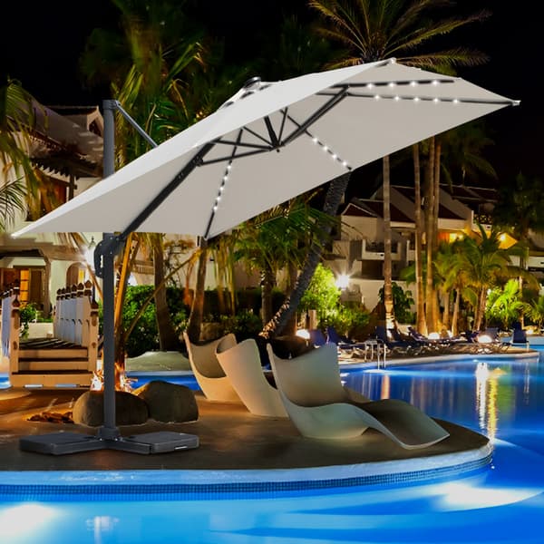 Parasol Ø300cm obrotowy, uchylny, LED, obrót 360°, parasol rynkowy, beżowy
