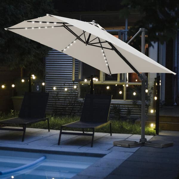 Parasol Ø300cm obrotowy, uchylny, LED, obrót 360°, parasol rynkowy, beżowy