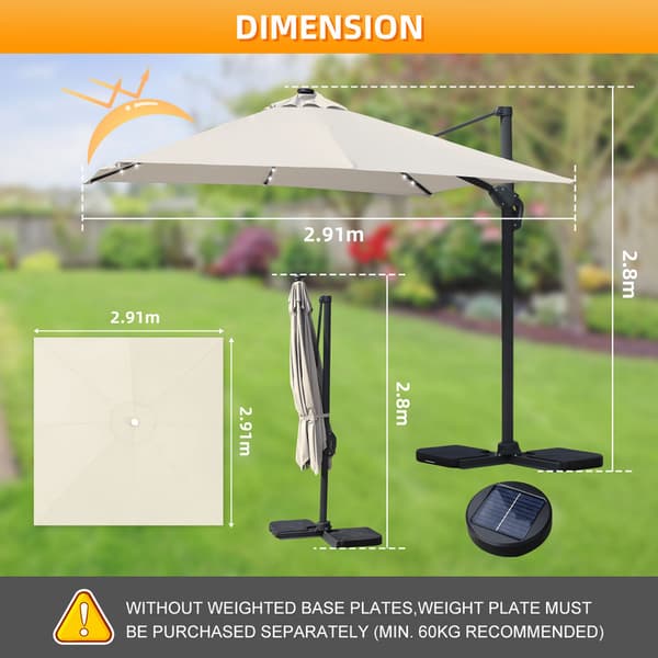 Parasol Ø300cm obrotowy, uchylny, LED, obrót 360°, parasol rynkowy, beżowy