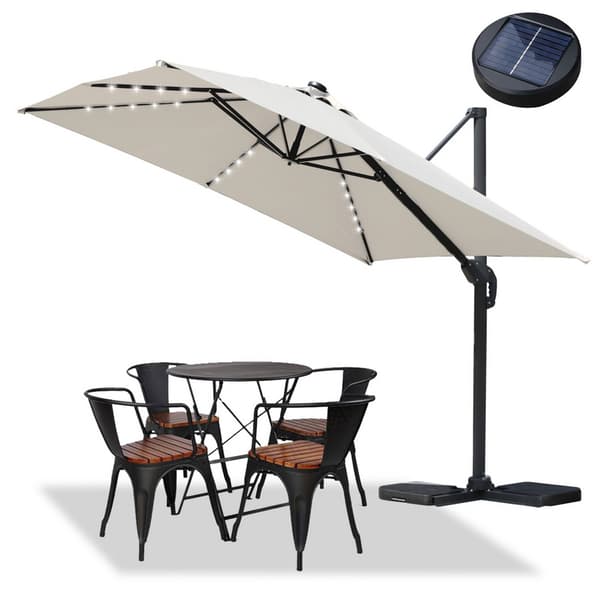 Parasol Ø300cm obrotowy, uchylny, LED, obrót 360°, parasol rynkowy, beżowy