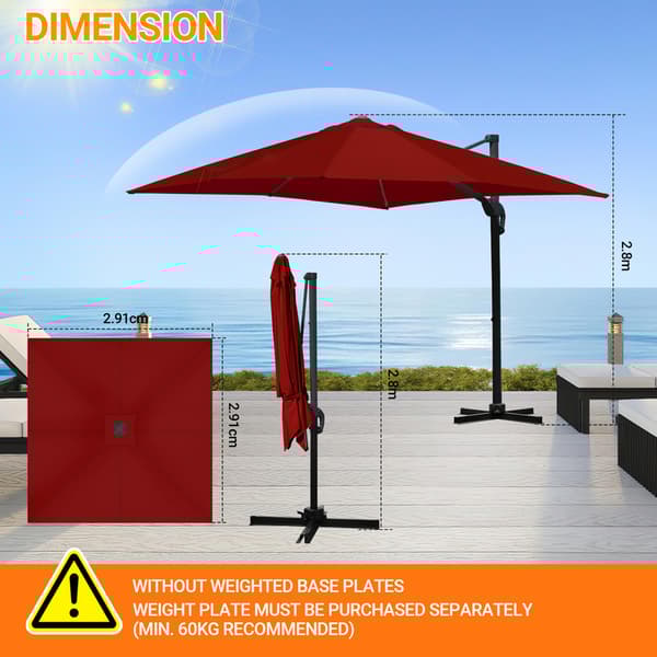 Parasol Ø300cm obrotowy, uchylny, obrót 360°, parasol rynkowy, czerwony