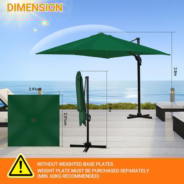Parasol Ø300cm obrotowy, uchylny, obrót 360°, parasol rynkowy, zielony