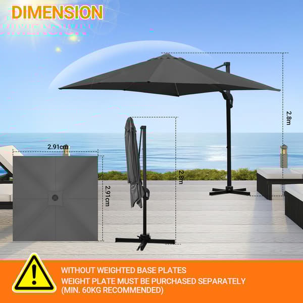 Parasol Ø300cm obrotowy, uchylny, obrót 360°, parasol rynkowy, szary