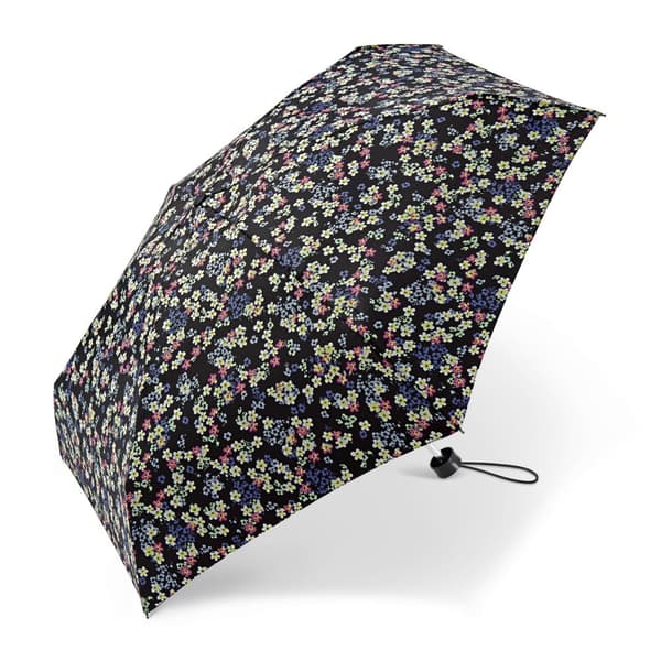Happy Rain Ultra Mini -sateenvarjo, kukat mustalla pohjalla