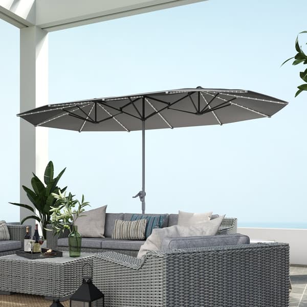 Dobbelt Solparaply, med Solcelle LED Lys, 451x267 cm, Mørkegrå