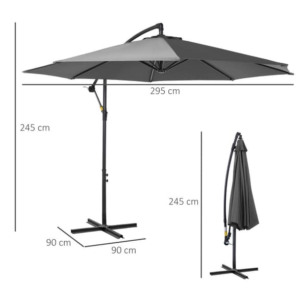 Solparaply, Ø2.95x2.45m, Grå
