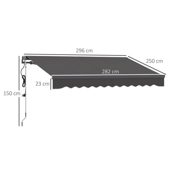 Markis, 296Lx250B cm, Mörkgrå