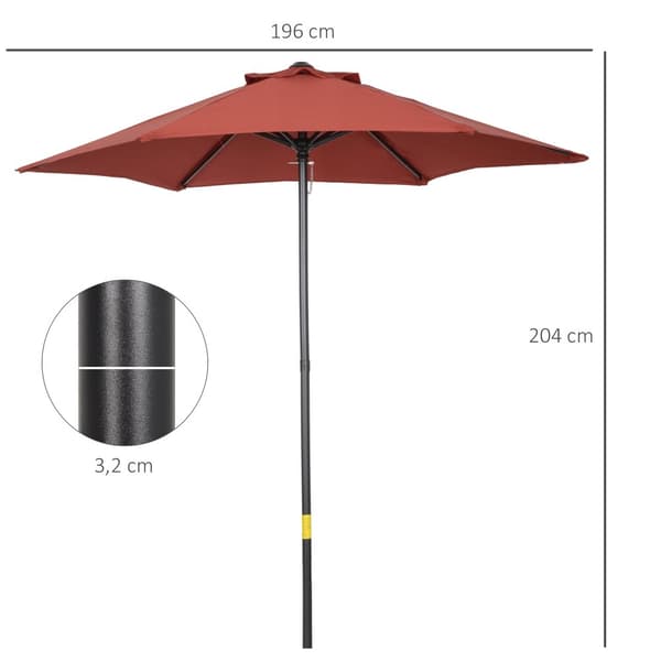 Patio Paraply, Ø196 cm, Ø1.96x2.04H m, Vinrød