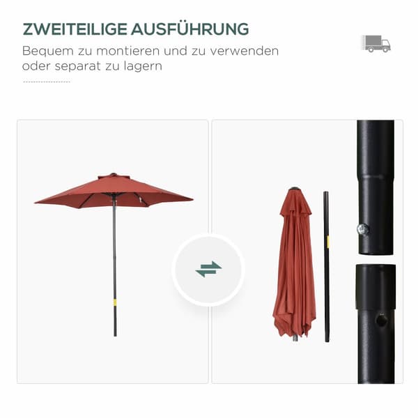 Patio Paraply, Ø196 cm, Ø1.96x2.04H m, Vinrød