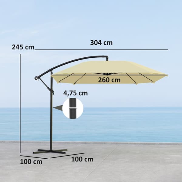 Terrasseparaply, Alu Ø 260 cm, 304x260x245 cm, Beige
