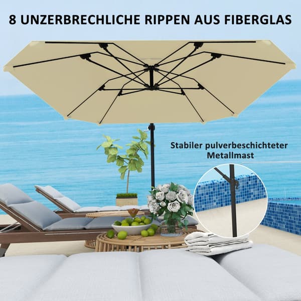 Terrasseparaply, Alu Ø 260 cm, 304x260x245 cm, Beige
