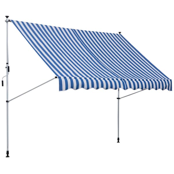 Markise med håndsving, L300xB150xH170-280 cm, Blå/Hvid