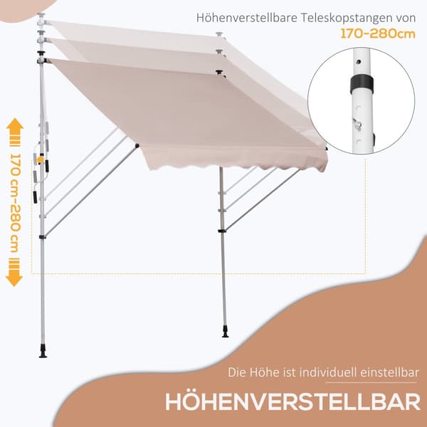 Justerbar Markise, 200x150 cm, Creme Hvid