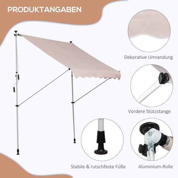 Justerbar Markise, 200x150 cm, Creme Hvid