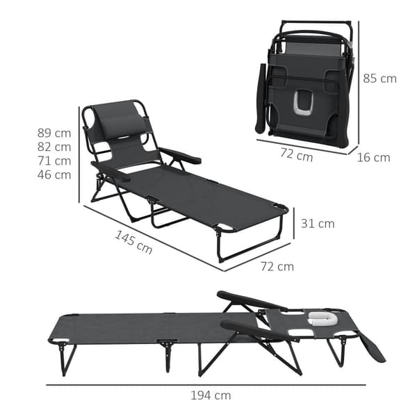Solstol, 72x194x31 cm, Mörkgrå